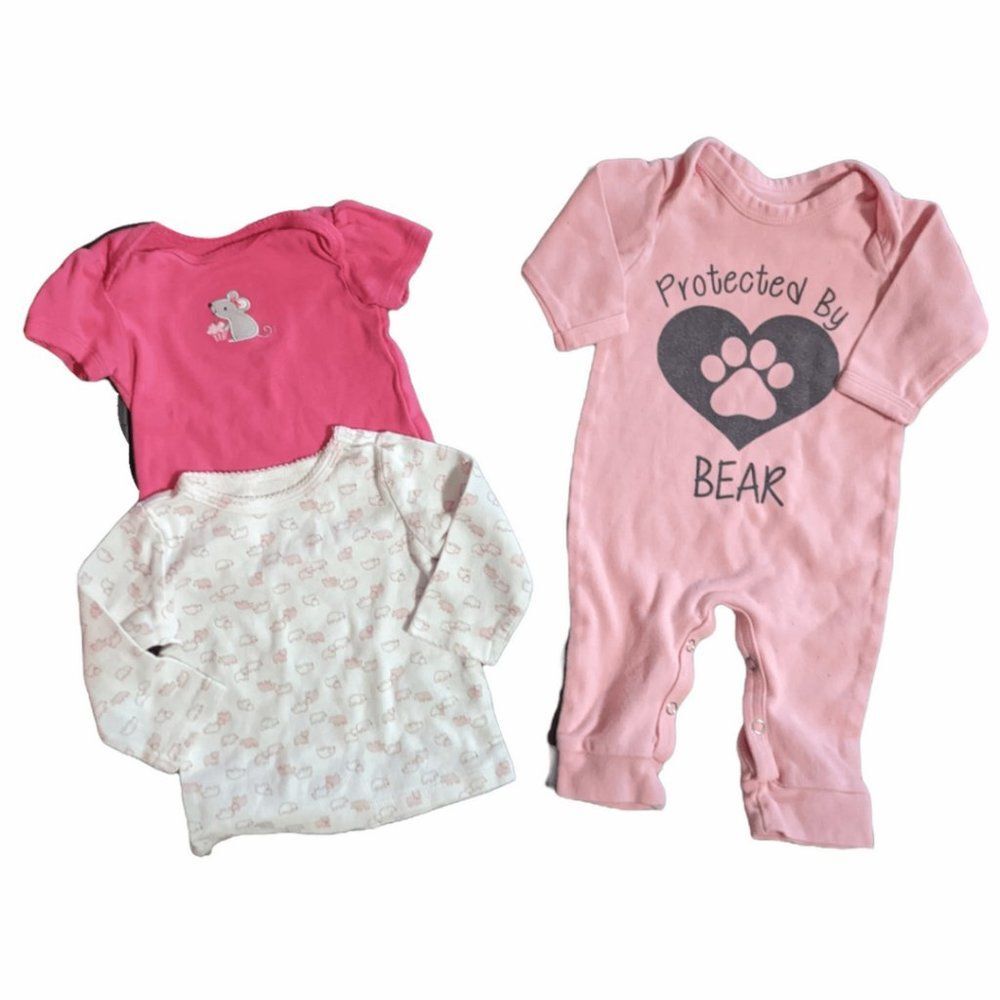 Baby Girl Bear Mouse Shirt And Bodysuit Set, 0-3 Month